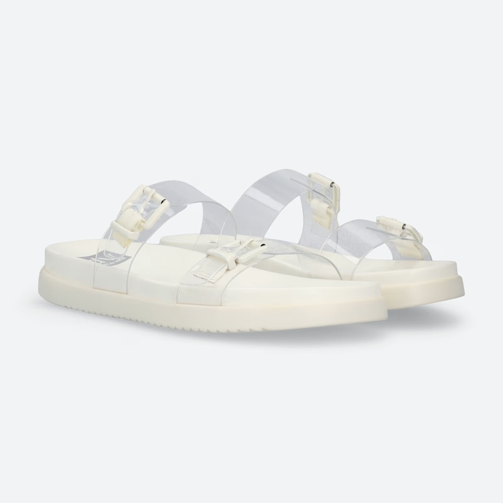 Dolce Vita White Clear-Strap Slide Sandals